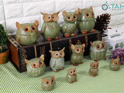 Tượng cú mèo gốm xanh ngọc Vintage TCV-CUMEO-01